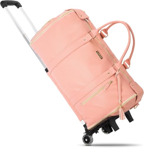 Luhxe Travel Convertible Carry On Garment Roller Bag 2.0 with Shoe Pouch & Detachable Shoulder Strap Improved Zipper and reinforced straps - Rose