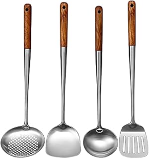 Vrttlkkfe Long Handle Steel Wok Spatula Kitchen Slotted Rice Spoon Ladle Utensil Set