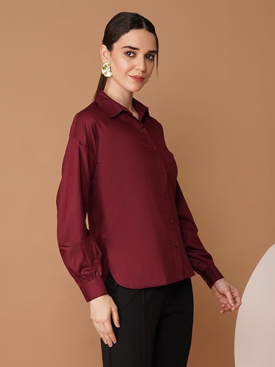 Image of OOMPH! Full Sleeve Stylish Western Drop Shoulder Shirts for Women Regular fit Shirts for Woman