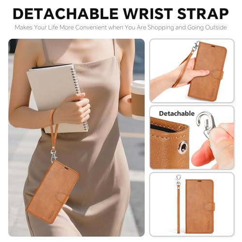 TUCCH Detachable Case Wallet for iPhone 17 (6.3") 2025, Wrist Strap | 4 Card Slots RFID Blocking | Wireless Charging | Stand | 2-in-1 Magnetic | PU Leather | Shockproof Folio Cover | Light Brown by TUCCH - Used condition - Image 7