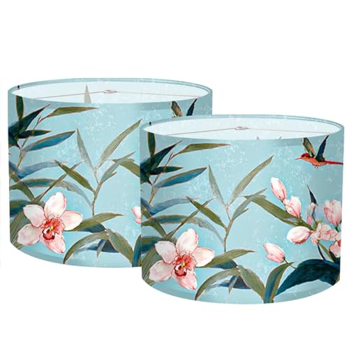 Image of Nuxovilar Lamp Shades Set of 2, 13 inch Top x 13 inch Bottom x 10 inch High (Spider) | Table lamp shades delicate floral bird design bedroom sunroom reading nook covers (Bird)