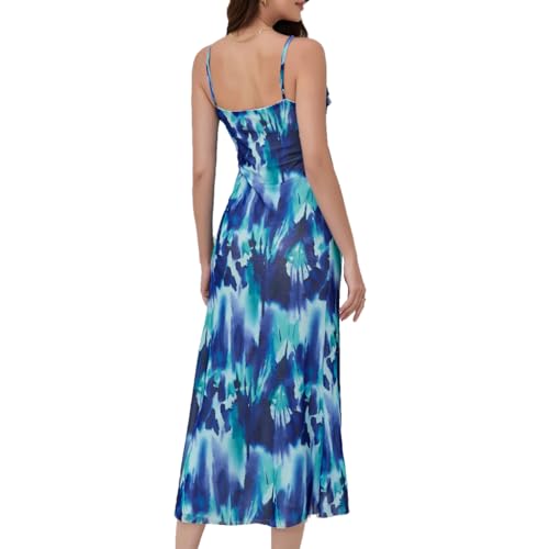 Image of Women's Spaghetti Strap Ruffle Side Split Long Dress Bodycon Beach Maxi Dresses