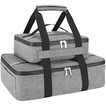 Insulated Casserole Carrier for Hot or Cold Food, Fits 8"-15" Baking Dish,Thermal Food Carrier Bag, Lasagna Lugger Tote for Potluck Parties/Picnic/Cookouts/Lunch, Grey,2 Pack