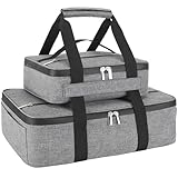Insulated Casserole Carrier for Hot or Cold Food, Fits 8'-15' Baking Dish，Thermal Food Carrier Bag, Lasagna Lugger Tote for Potluck Parties/Picnic/Cookouts/Lunch, Grey，2 Pack