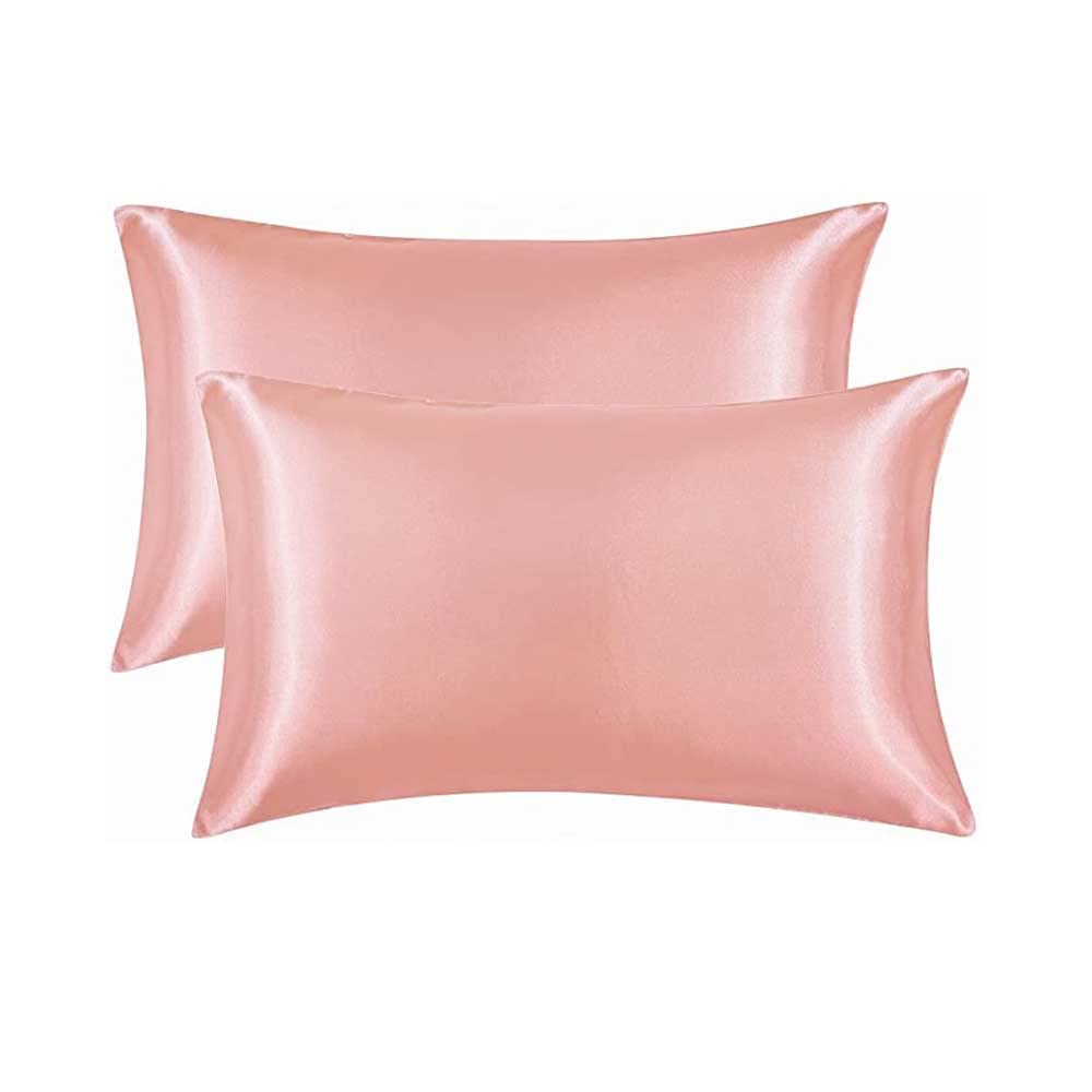 SOWUGI 2Pcs Ice Silk Pillowcase Pure Color Pillowcases Soft, Breathable, Skin Friendly Pillow Case (Rose Gold)