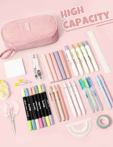 Image of SUNEE Cute Pencil Case, Large Pencil Pouch, Aesthetic Big Pencil Bag with Zipper, Kawaii Stationery Storage and Organizer, Soft Corduroy Bag School Supplies for Teen and Adult, Boys&Girls, Soft Pink