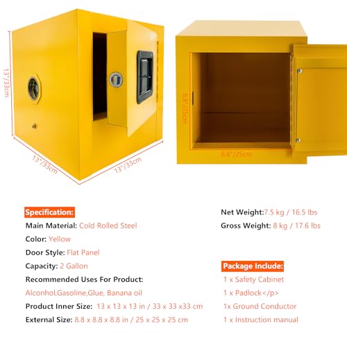 Image of Flammable Safety Cabinet,13 inchx13 inchx13 inch Safety Storage Cabinet,Flammable Cabinet Galvanized Steel Explosion Proof,Flammable Welded Bin Fireproof for Industrial Use - 2Ga