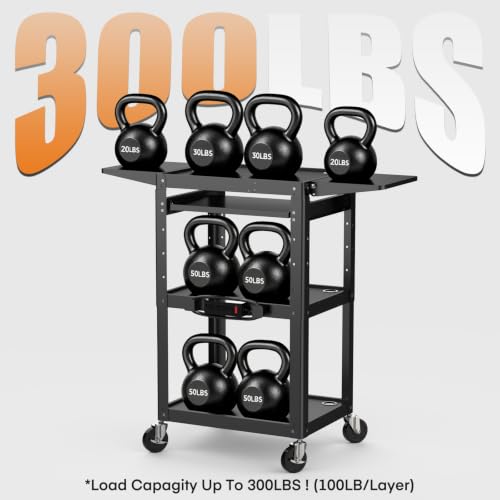 Image of All-Steel Rolling AV Cart with Adjustable Height & Built-in Power - Heavy-Duty Media Workstation with Drop-Leaf Shelves & Wheels for Projectors, Laptops, Printers - Classroom, Office & Studio, Black