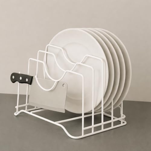 Image of Dish Rack Organizer for Kitchen - 4-Compartment Countertop Dish Drying Rack, Space-Saving Black Iron Dish Drainer Rack, Compact L-9 x W-7 x H-8.5 Inches