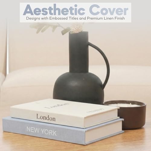 Image of Faux Book Storage Box Set of 2 (Beige /Gray) - Decorative Faux Books with Hidden Storage for Coffee Table Decor, Bookshelf or Mantle - Linen Decorative Boxes - Aesthetic Book Decor for Home