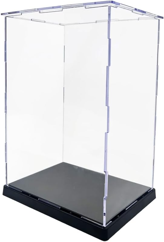 Owving Clear Acrylic Display Case with Black Base Simple Self-Assembly for Collectibles Assemble Lego Doll Toys Home Storage (10.6×5.5×7.4inch；27×14×19cm)