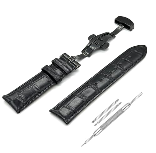 Image of Lineon 22mm Half Padded Premium Leather Mens Watch Strap with ButterFly Lock For Branded Watches Tool and Pins Include