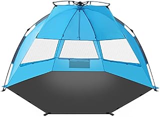 TAGVO Pop Up Beach Tent Sun Shelter Easy Set Up Tear Down, Portable Instant Beach Baby Canopy Lightweight 4.7 Pounds, UPF 50 Plus Sun Protection 3 Mesh Screen Windows Sports Sun Shade