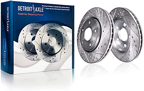 Image of Detroit Axle - Rear Brake Kit for INFINITI FX35 FX45 QX60 M37 M56 M35h | Nissan Murano Quest Pathfinder Drilled Slotted Brake Rotors Ceramic Brake Pads Replacement 12.13 inch inch Rotors