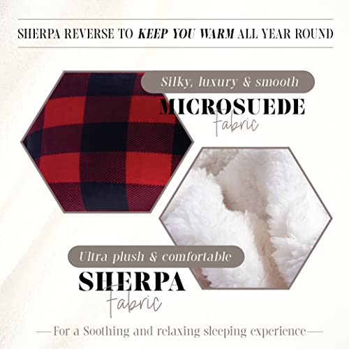 Elegant Comfort 3-Piece Buffalo Lodge-Plaid Comforter Set, Luxurious, Heavyweight, All Season, Down Alternative-Micromink Sherpa-Backing Reversible Micro-Suede, Soft And Plush, King, Burgundy/Black #TOP4