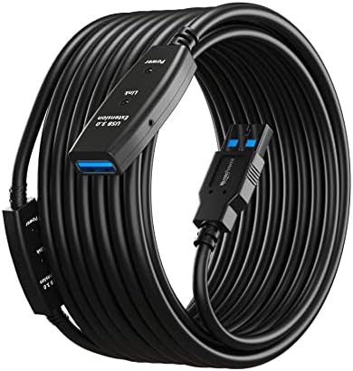 MutecPower 50 Feet Active USB Extension Cable 3.0 Male to Female with 2 Extension chipsets Signal Booster - Active Extension/Repeater Cord 15 Meters / 50 Feet (AC Power Supply Included)