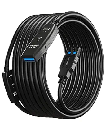 MutecPower 50 Feet Active USB Extension Cable 3.0 Male to Female with 2 Extension chipsets Signal Booster - Active Extension/Repeater Cord 15 Meters / 50 Feet (AC Power Supply Included)