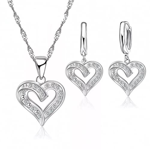 Conjunto de joyas 925 con collar y pendientes de amor irregular para mujer