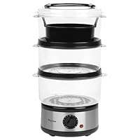 Salter 3 Tier Electric Food Steamer - 7.5L, Stackable Steaming Baskets, Dishwasher Safe, BPA Free Includes Rice Bowl, 60 Minute Timer, Compact Storage, Healthy Cooking Vegetables & Fish, 500W