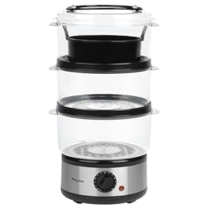 Salter 3 Tier Electric Food Steamer – 7.5L, Stackable Steaming Baskets, Dishwasher Safe, BPA Free Includes Rice Bowl, 60 Minute Timer, Compact Storage, Healthy Cooking Vegetables & Fish, 500W, EK2726