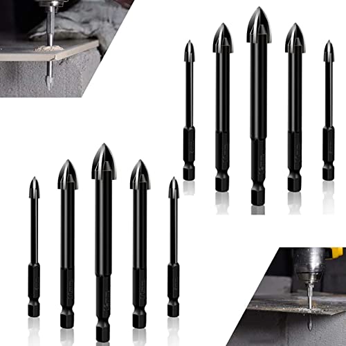 CHJAA 10 Stück Universalbohrer, Glasbetonbohrer Set, Dreieckiger Zementbohrer Effizientes Keramik Ziegelmauerbohrer Set, Lochöffnungswerkzeug Cover