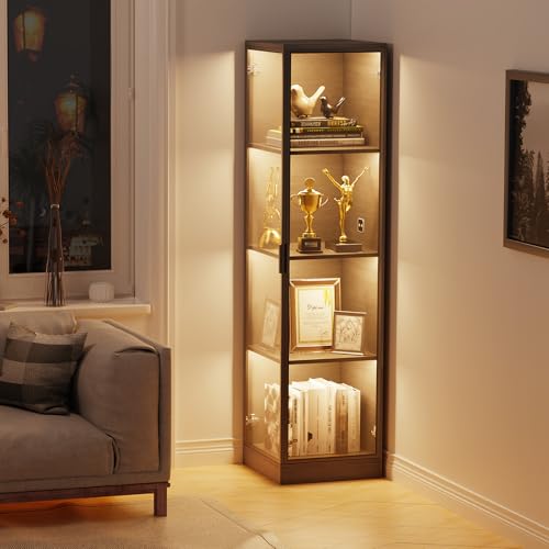 BROTTAR 4-Tier Corner Display Cabinet w/ 3-Color LED Lighting & Acrylic Doors (Black) - image 6