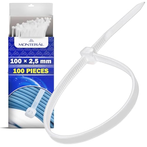 100 Pièces Serre Cable Blanc 100 x 2,5 mm - Riselant Sont Fabriqués Nylon PA66 avec Stabilisateur UV - Serre Flex Résistent Températures Comprises Entre...