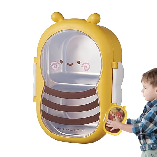子供用ランチボックス コンテナー - 大人用 おやつ容器,2区画 ハチ型 保冷 お弁当箱 保存容器 密閉 子ども用 学校 幼稚園 保育園 園児 小学生 遠足 ピクニック 旅行 キャンプ オフィス 社食 デイケア アウトドア レジャー 外出 通勤 通学 職場