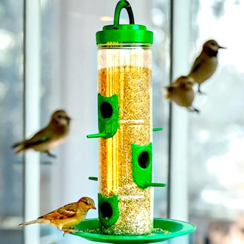 Image of Large Bird Feeder I Hanging Bird Feeder for Balcony I Outdoor Bird Food Feeder I 900 Capacity I Premium Hard Plastic Weatherproof, Attracting for Wild Birds (Green, Pack of 10 Pcs)