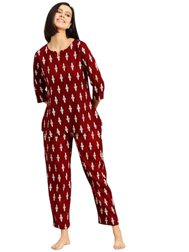 Image of Ichaa Women's Rayon Night Suit Printed Top & Bottom Set