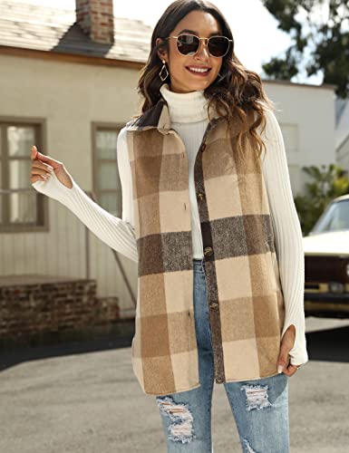 Tanming Women's Plaid Vest Brushed Flannel Sleeveless Shacket Shirt Jacket with Pockets3