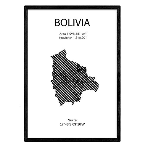 Affiche Nacnique de la Bolivie. Lames de pays et de continents du monde. Taille A3 avec cadre