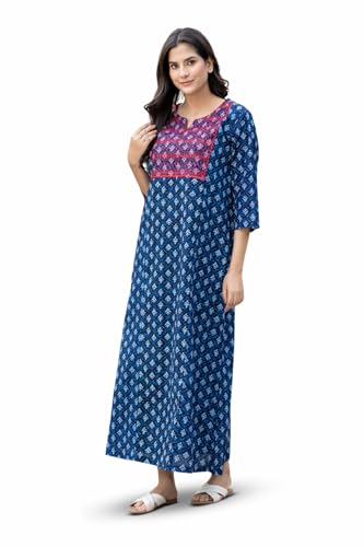 Image of NIHSAMAH Cotton Nighty for Women - Printed Stylish Night Gown, Comfortable Sleepwear Long Nightwear, Maxi