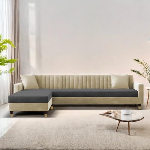 Image of Casaliving Garcia LHS 6 Seater L Shape Sofa Set for Living Room (Cream Black - Colour) Premium Fabric Sofa Set
