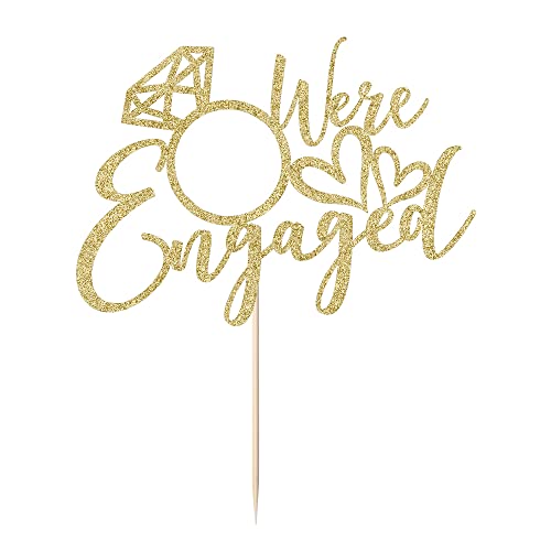 Lveud Golden Glitter We're Engaged Cake Topper Glitter Bridal Shower Cake Pick Decorations For Wedding Engagement Theme Party Decorations（Gold） #TOP1