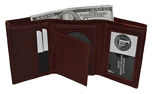 Leatherboss Police Shield Shape Badge Holder Trifold Wallet - Brown2