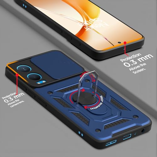 Image of Pikkme Back Cover for OnePlus Nord Ce 4 Lite 5G | Sliding Camera Shield with Ring Stand | D10 Full Camera Protection Bumper Case (Blue)