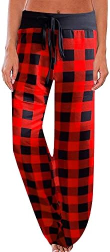 NEWCOSPLAY Women's Comfy Pajama Pants Floral Print Drawstring Palazzo Lounge Wide Leg Pants (Red/Black-Plaid, 3X-Large)