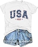 FCGHSII American Flag Shirts for Women: USA Flag Graphic Tee 4th July T Shirt Blouse Tops
