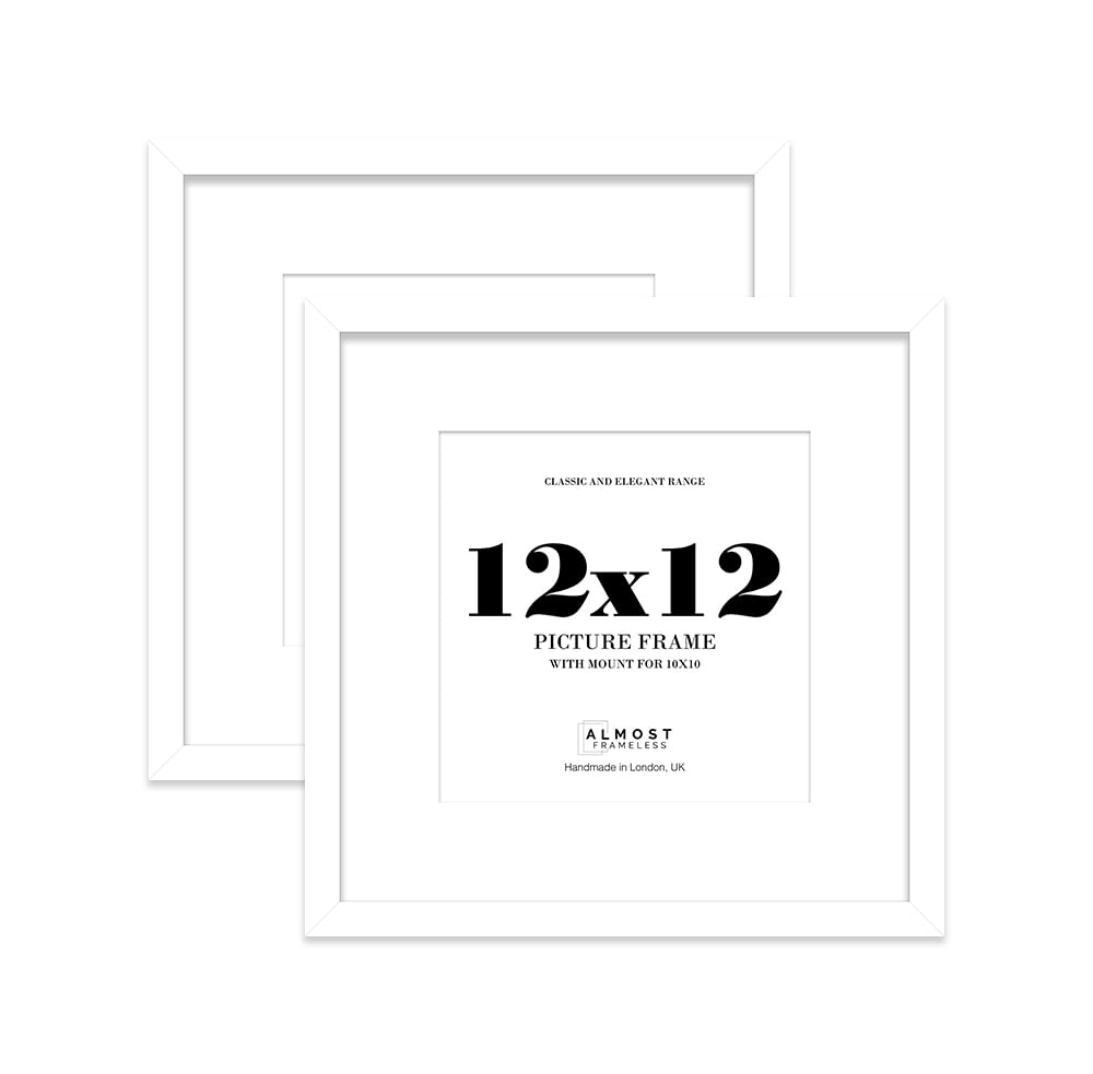 12x12 White Picture Frame with Mount for 10x10 Photos, Prints - Modern Square Wall Frame, Set of 2