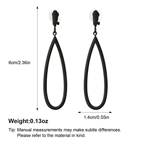 Black Waterdrop Clip On Earrings For Women Non Piercing Long Tear Dangle Earrings Geometric Clip Drop Earrings For Women Girls #TOP5