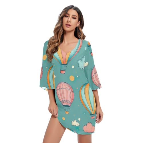 Robe d'été en mousseline de soie verte imprimée montgolfière pour femme chic