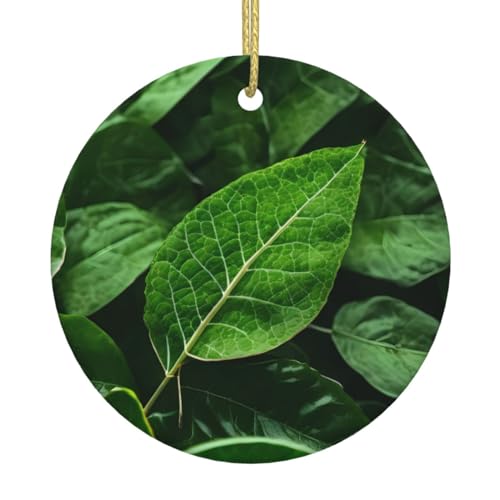 Árbol de Navidad con diseño de hojas verdes, adornos de cerámica, decoración navideña, colgante único para fiesta de Navidad