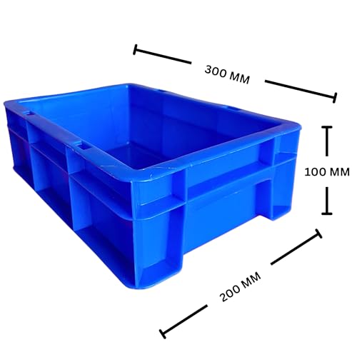 Image of SINGHAL Storage Plastic Crates 300x200x100 MM Pack of 3, Vibrant Blue