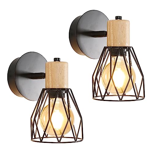 Seamoon 2pcs Diseño de aplique de pared industrial Jaula de metal Aplique de pared Lámpara de...