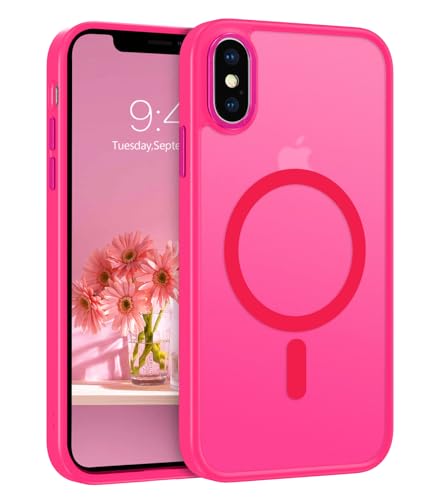 Telaso iPhone X Case, iPhone Xs Phone Case Compatible with Magsafe Wireless Charging Translucent Matte Back Slim Shockproof Anti-Scratch Anti-Yellow Protective Magnetic iPhone X/XS Case, Hot Pink