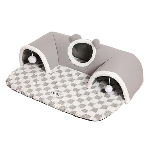 Túnel para Gatos,Túnel de Juego y Cama con Almohadilla para Gatos - Juguetes Interactivos Mascotas Alfombrilla Sueño para Perros Pequeños Enriquecimiento Ambiental