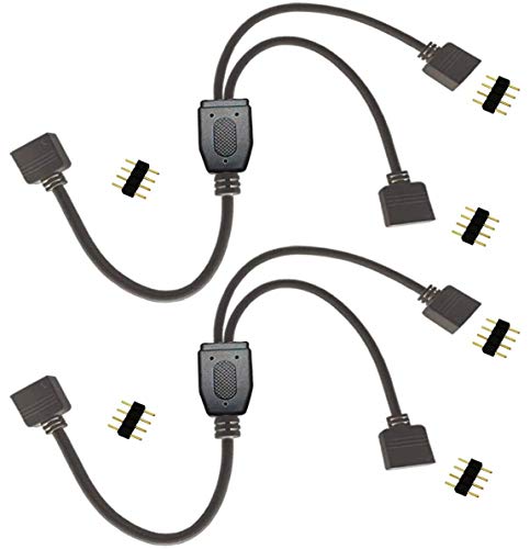 TronicsPros 4 Pin LED Splitter Cable Flex LED Strip Connector 2 Way Y Splitter for One to Two SMD 5050 3528 2835 RGB LED Tape LED Ribbon LED Strip Light -30cm/12in Long (1 to 2 Splitter, Black, 2pcs)