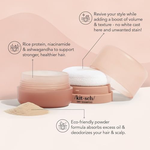 Kitsch Dry Shampoo Powder with Rice Protein for Women & Men - Unscented, Volumizing, No White Cast,Organic, Paraben Free, Non Aerosol for Oily and Light Hair, Travel Size | Ideal Gifts for Women - 8g