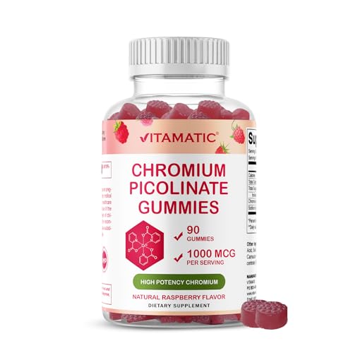 Vitamatic Chromium Picolinate 1000 mcg - 90 Gummies - High Potency Chromium - Raspberry Flavor